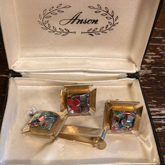 Anson vintage kaleidoscope cuff links and tie clip - Picture 1 of 5